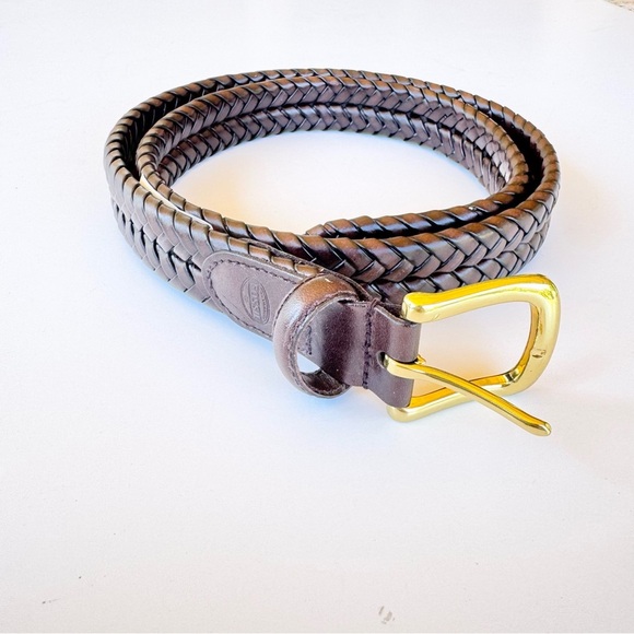 Fossil Brown Maddox Braided Leather Belt with Gold Buckle size 38 - Picture 1 of 10